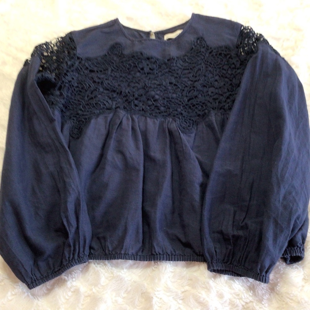 Abercrombie & Fitch Blue Long Sleeve Lace Top M - Picture 5 of 12